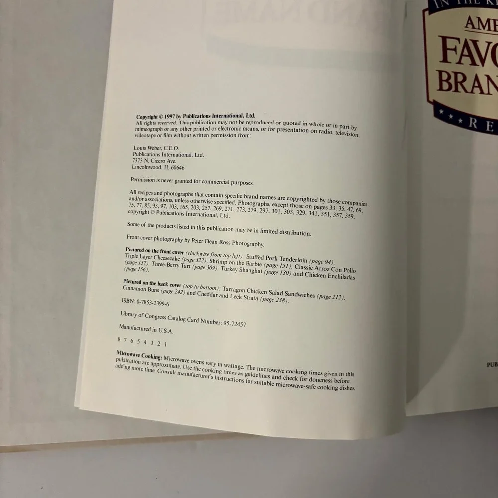 America's Favorite Brand Name Recipes Cookbook 1997 Hardcover Publications Int'l